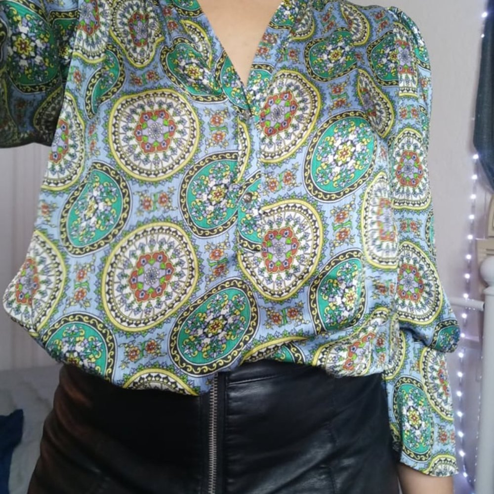 Zara Paisley Satin Blouse Size Medium